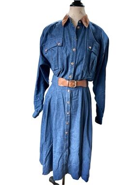 Toni Todd denim western southwestern 1980s full skirt dress M